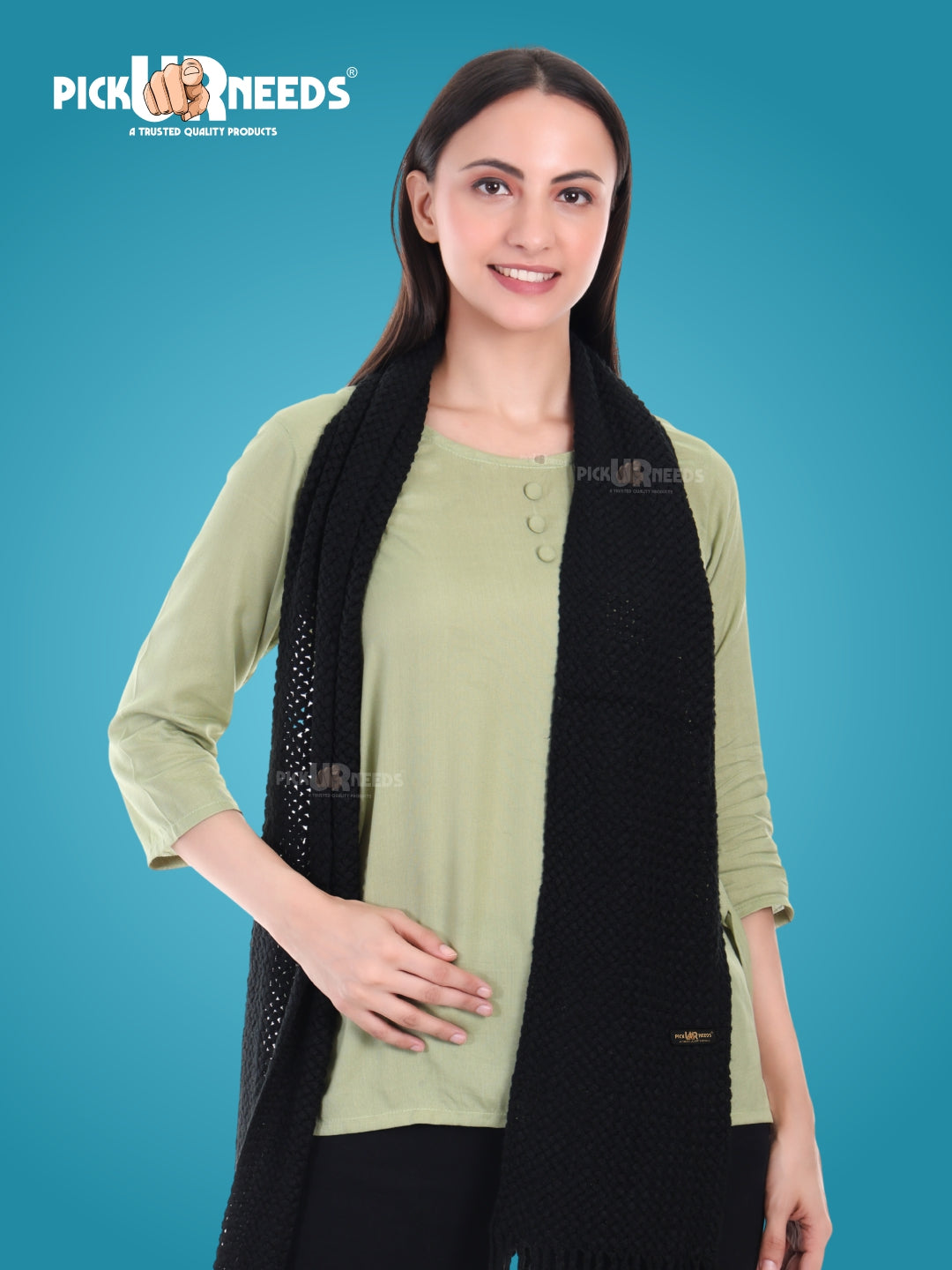 Pick Ur Needs Women's Chunky Knit Scarf  Soft, Warm & Breathable Winter Muffler  Unisex Solid Tan Textured Knit with Fringes