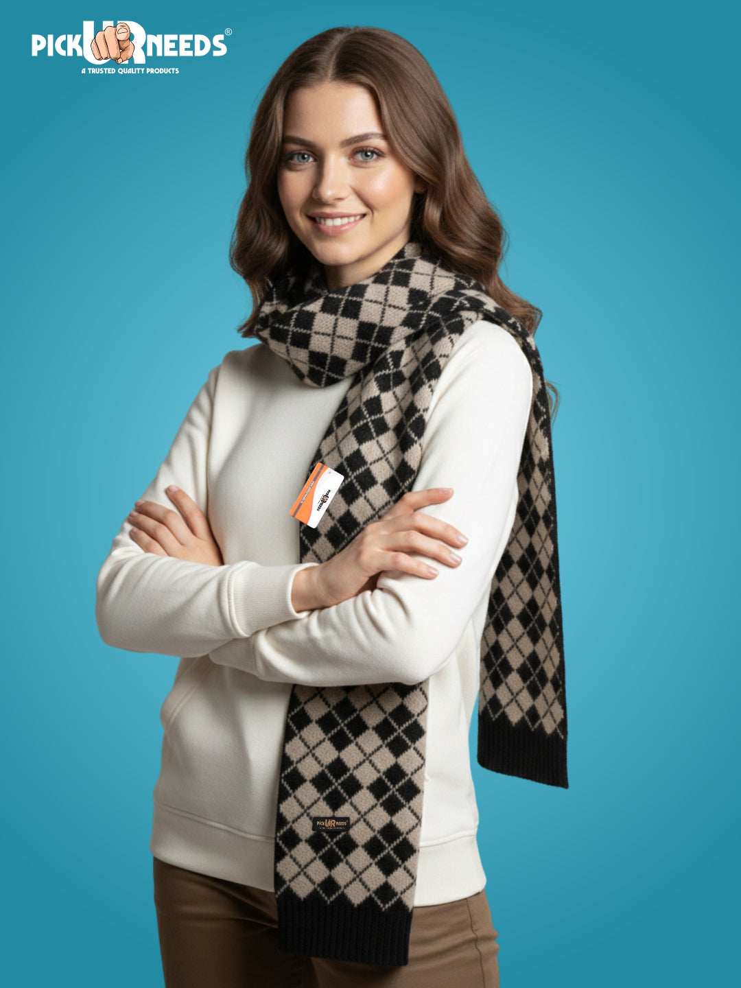 Pick Ur Needs Classic Checkered Woolen Scarf for Winter Warm Muffler Soft, Cozy & Stylish Cold Weather Wrap For Women