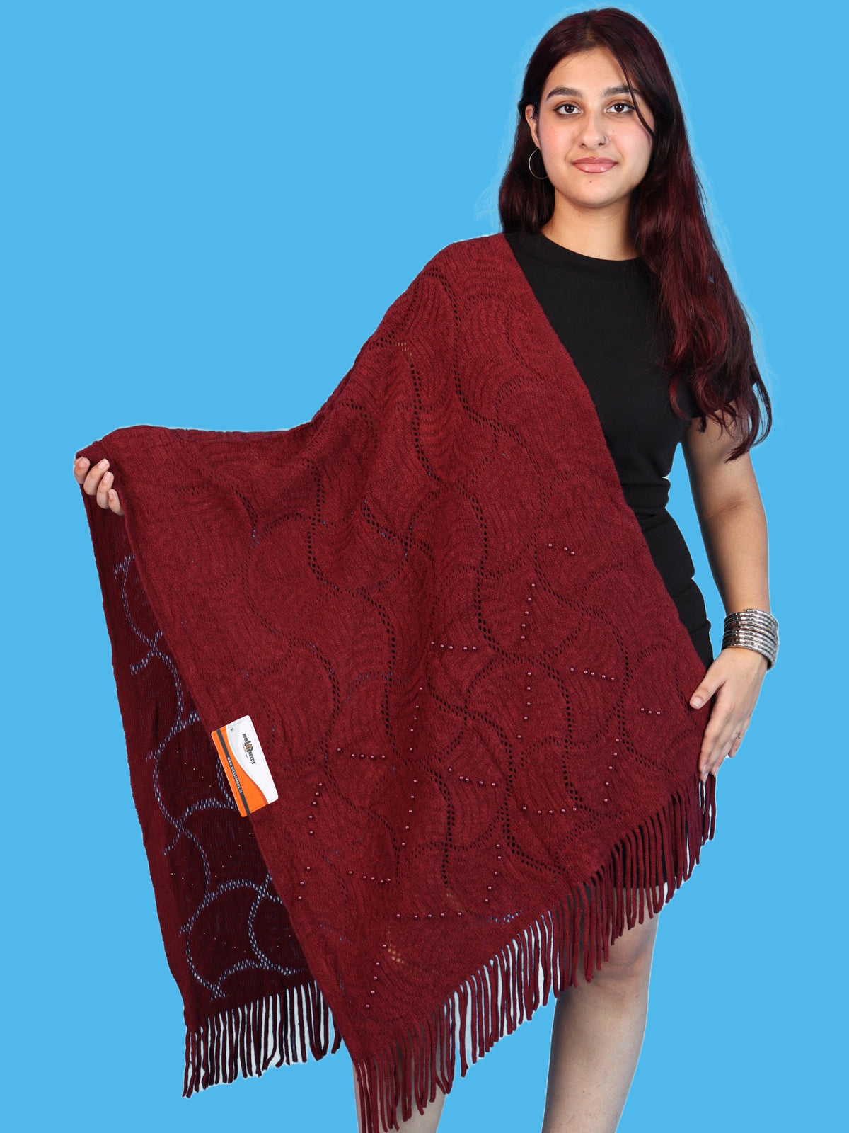 Pick Ur Needs Women & Girls Winter Warm Woolen Shawl Stole with Pearl Work & Fringes – Soft Stylish Wrap