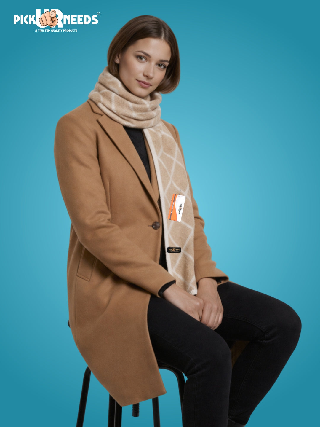 Pick Ur Needs Premium Winter Woolen Scarf for Women Designer Checkered Warm Muffler Soft, Stylish & Cozy Cold Weather Wrap