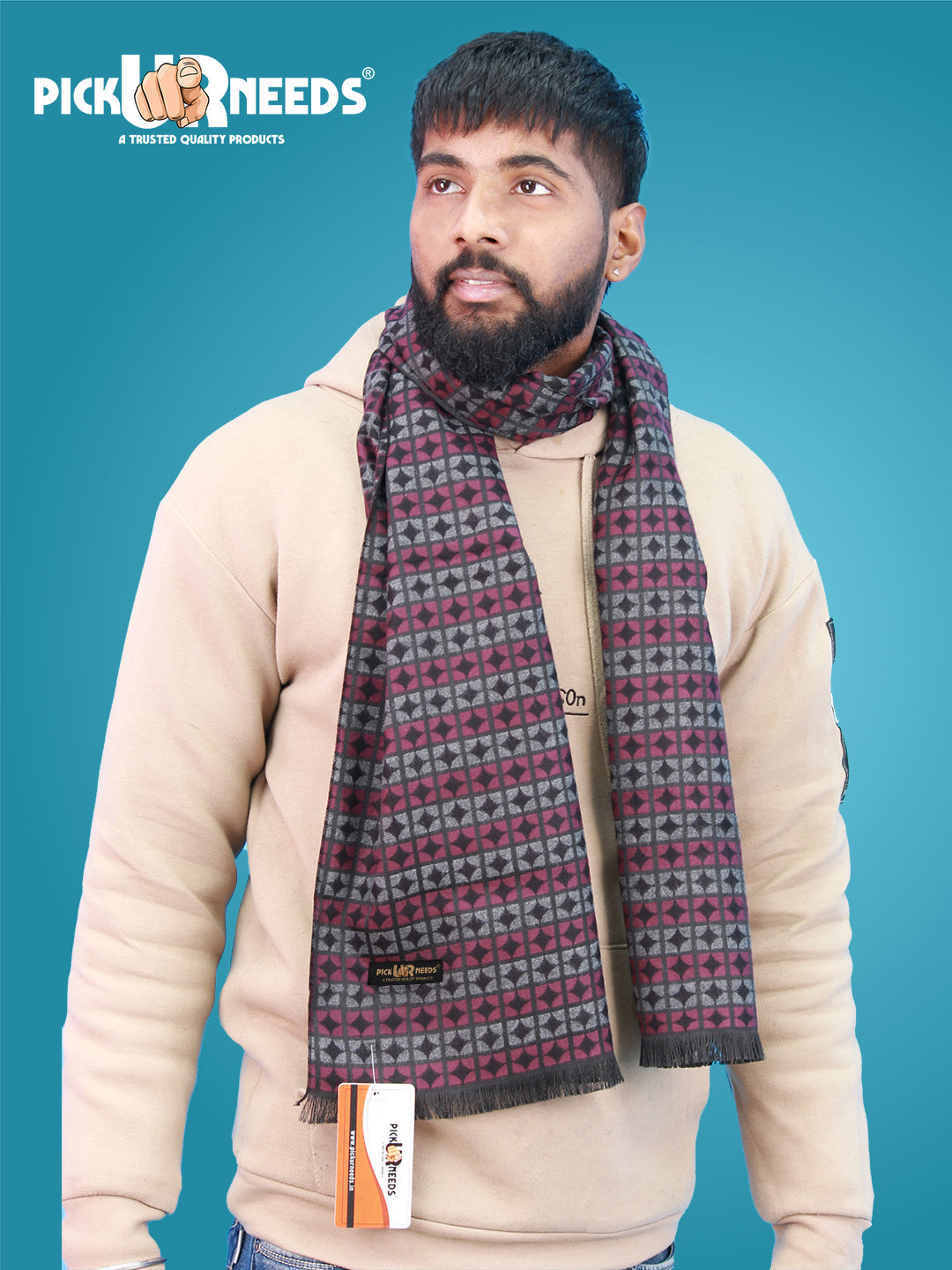Pick Ur Needs Wool Blend Muffler for Men Soft Winter Scarf with Elegant Checks All-Day Comfort