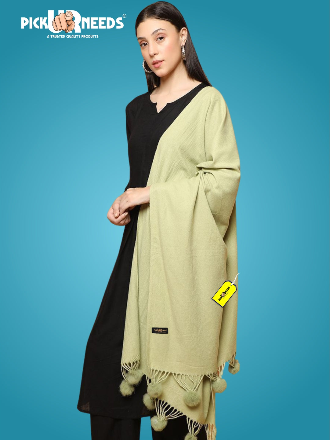 Pick Ur Needs Premium Women’s Wool Blend Scarf Soft Woolen Shawl Winter Stole with Tassels & Pom Poms