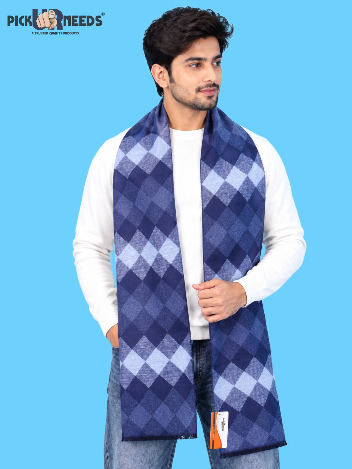 Pick Ur Needs Premium Winter Muffler for Men & Boys Soft & Warm Checkered Design Woolen Style Scarf Stylish Long Neck Wrap for Winter Wear