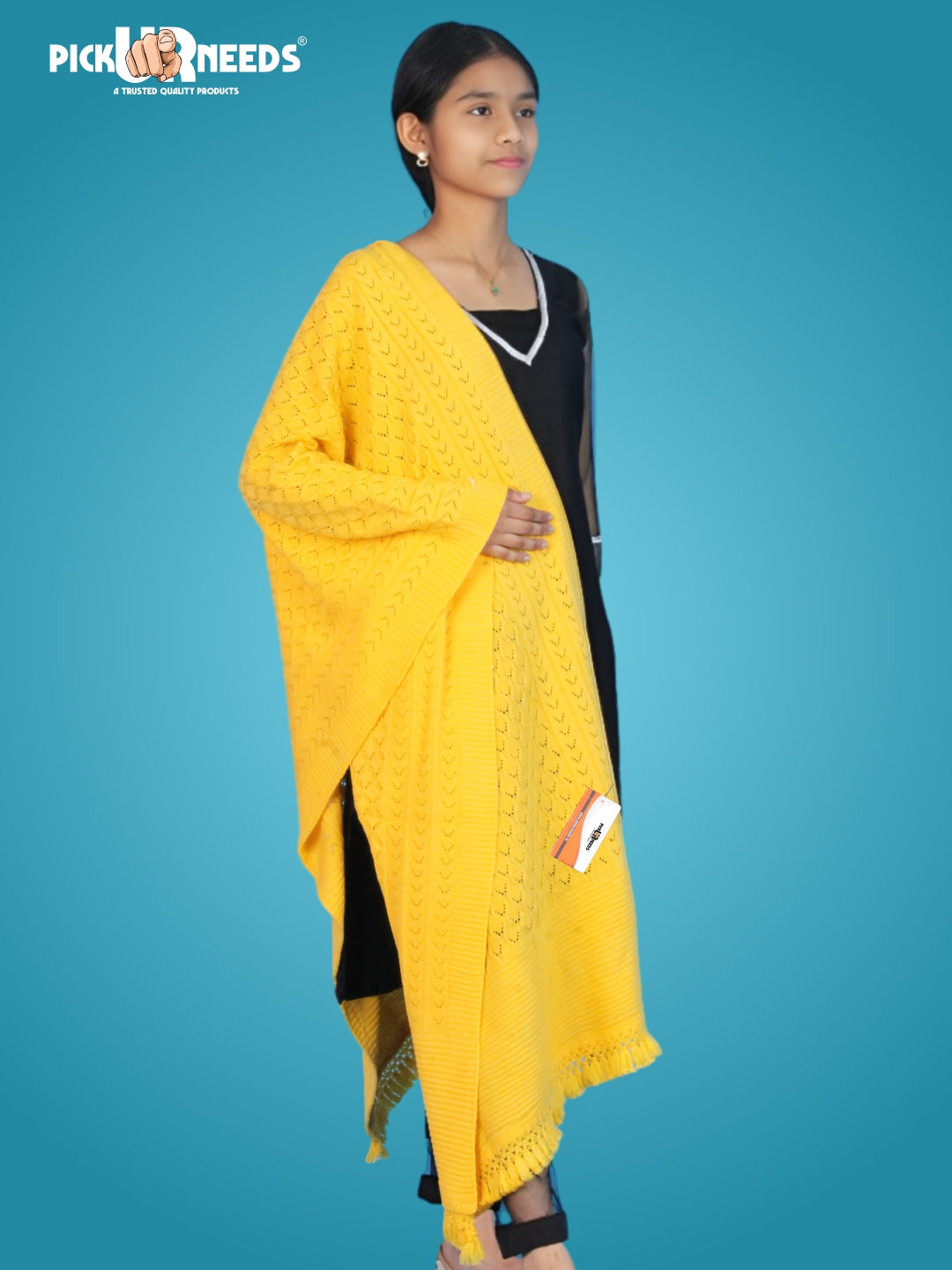 Pick Ur Needs Women’s Premium Knitted Winter Soft Shawl Woolen Warm Stole with Elegant Lace Pattern & Tassels For Girls