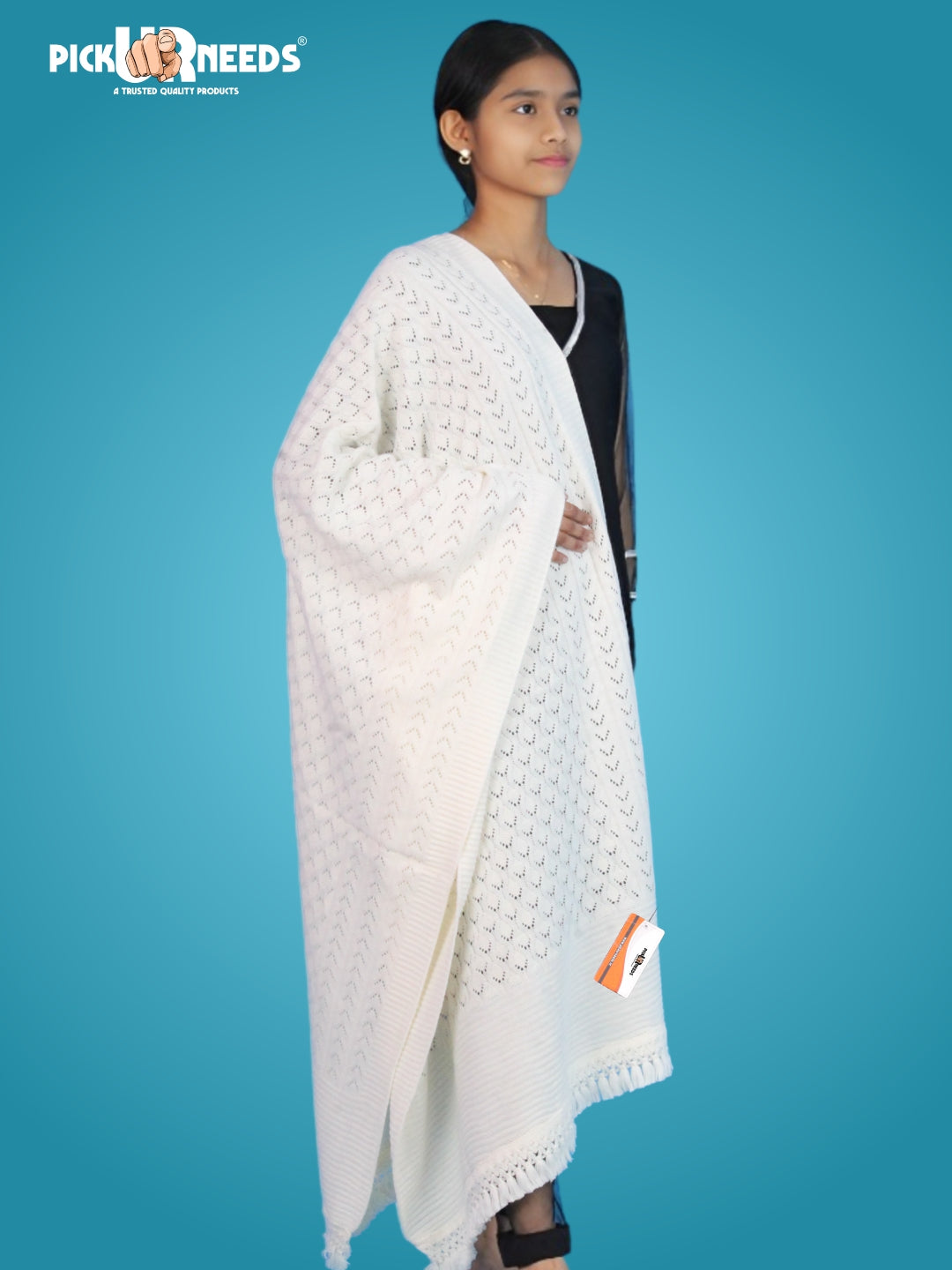 Pick Ur Needs Women’s Premium Knitted Winter Soft Shawl Woolen Warm Stole with Elegant Lace Pattern & Tassels For Girls
