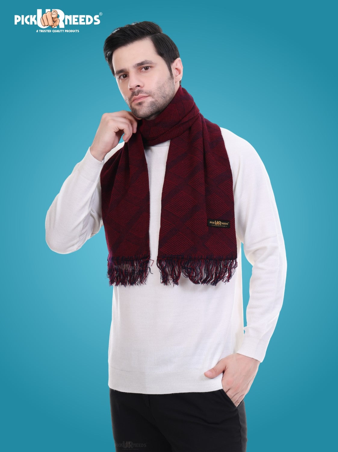 Pick Ur Needs Men’s Premium Winter Scarf Soft Knitted Muffler with Diamond Pattern Warm, Stylish & Lightweight for Cold Weather