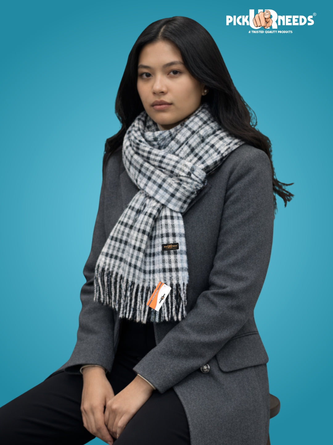 Pick Ur Needs Cashmere Premium Checkered Scarf for Women Soft Winter Muffler with Fringe