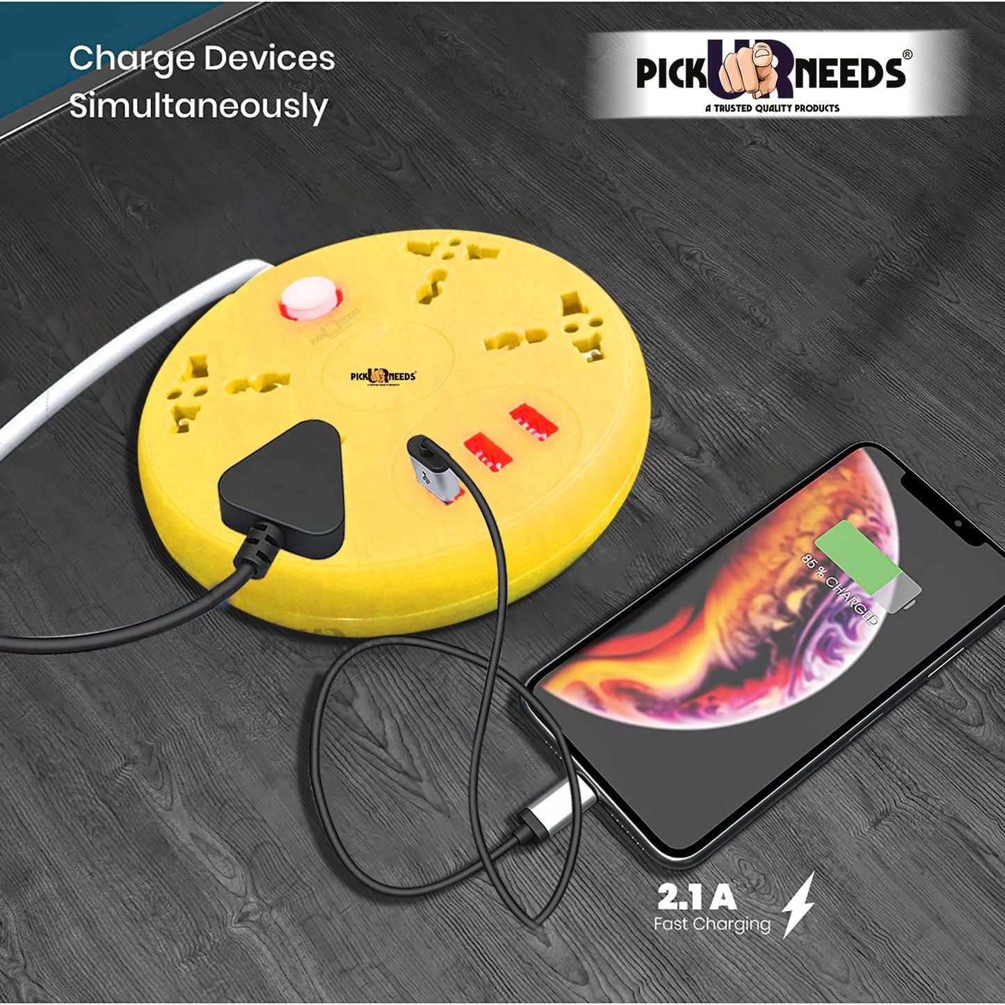 Pick Ur Needs Extension Cord Board with 3 USB Charging Ports and 4 Socket -10 Amp Heavy Duty for Multiple Devices Smartphone Tablet Laptop