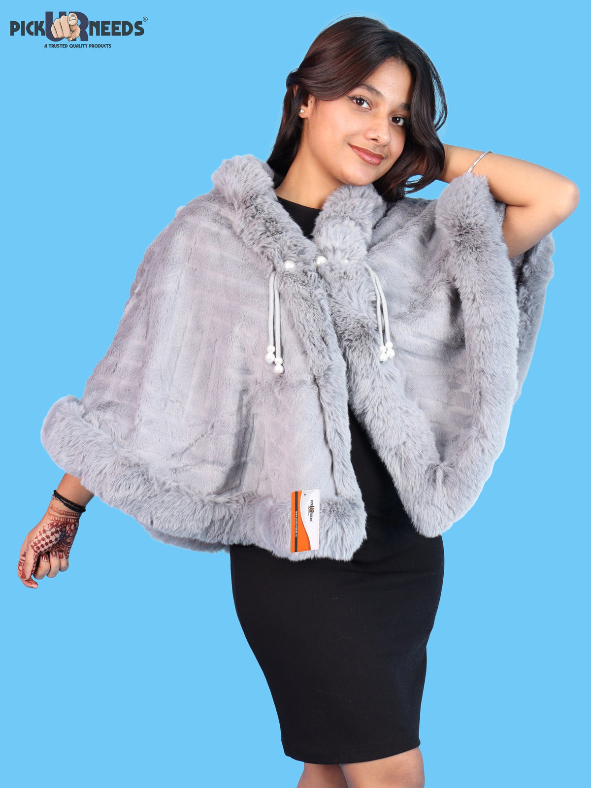 Pick Ur Needs Elegant Faux Fur Womens Shrug with Plush Collar,Soft Warm Winter Cape Poncho, Stylish Fluffy Shoulder Wrap for Ladies & Girls