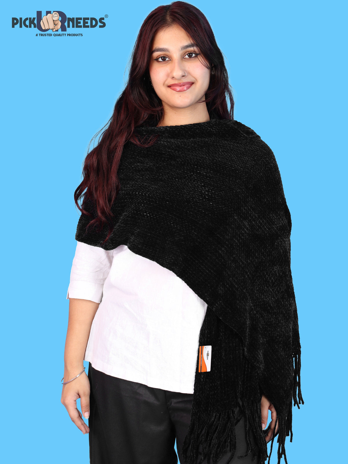Pick Ur Needs Womens Winter shawl with Soft Plush Texture & Long Fringe Detailing Elegant Wrap for Ladies & Girls Cozy Seasonal Shoulder Cover for Casual, Ethnic & Western Outfits