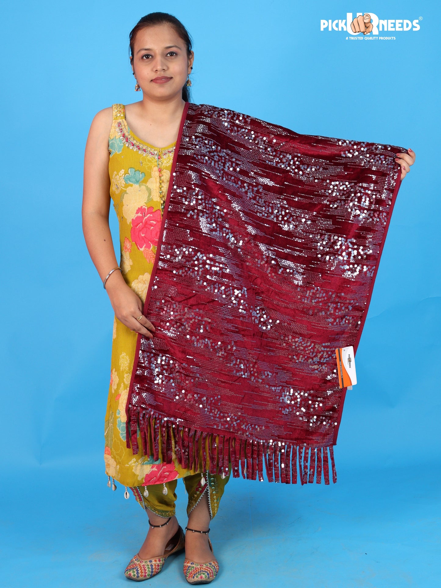 Pick Ur Needs Womens & Girls Shawl Stylish Sparkle Stole with Shimmering Sequin Design & Long Fringe Tassels For Festive, Wedding