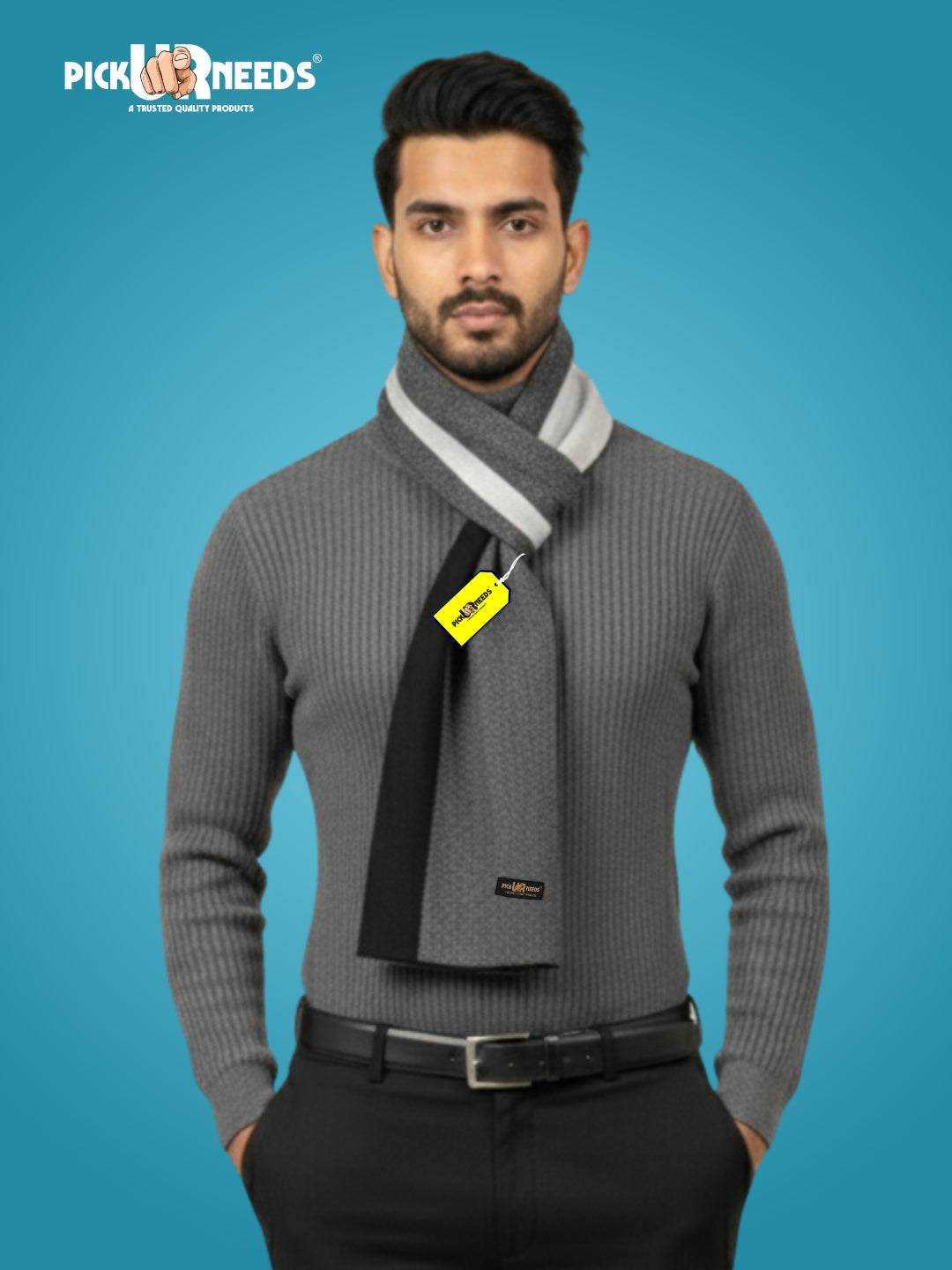 Pick Ur Needs Men’s Premium Winter Wool Muffler – Soft & Warm Knitted Scarf for Casual, Office & Travel Stylish Stripe Design