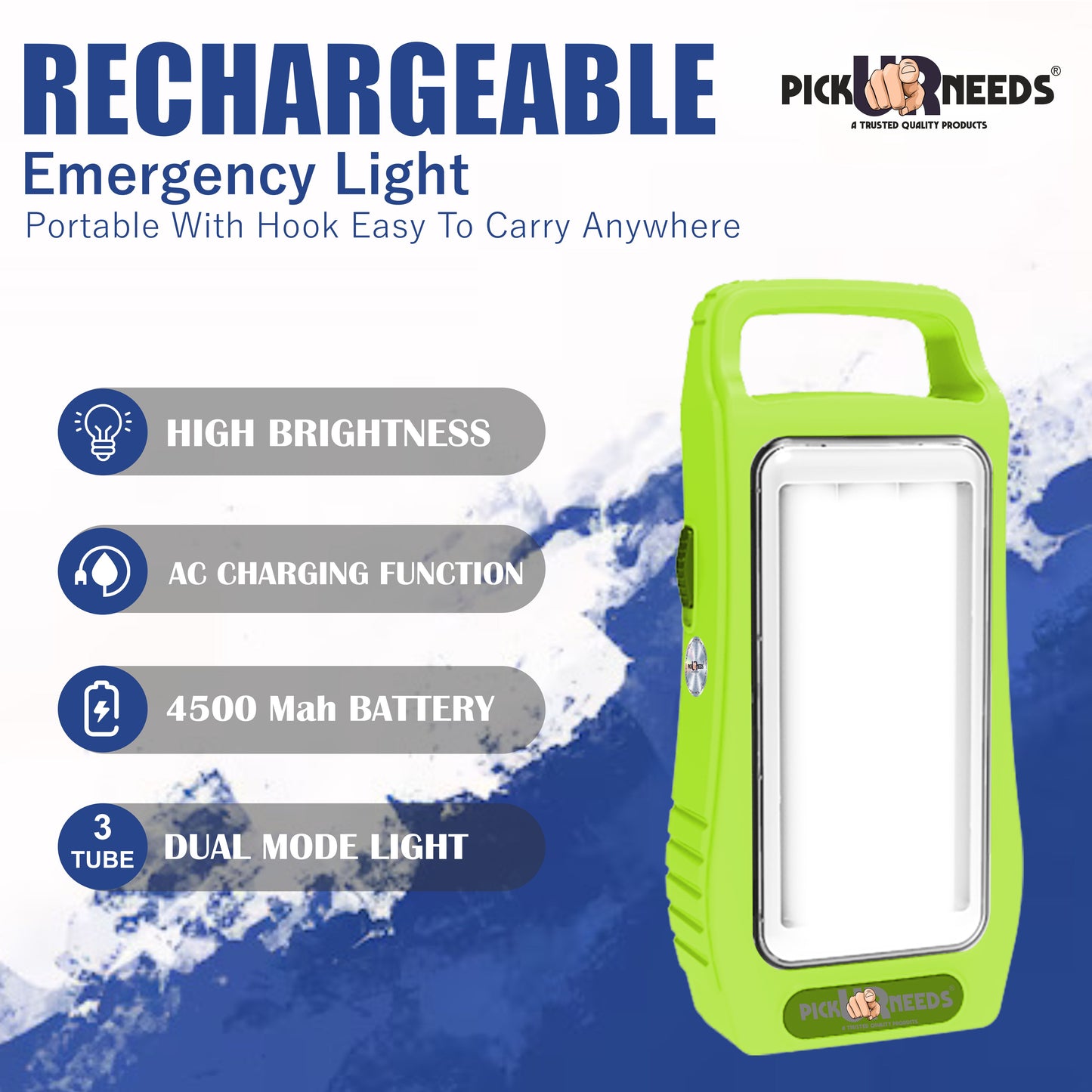 Pick Ur Needs Rechargeable Home Emergency Lantern With 3 Bright Tube Light Long Battery Backup 5 hrs Torch Emergency Light