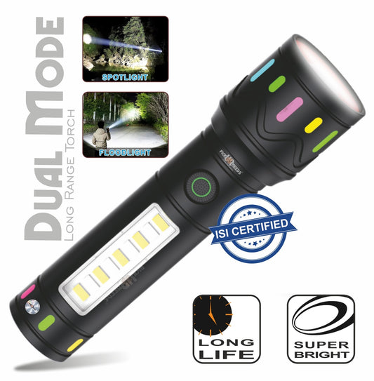 Pick Ur Needs Mini Metal 100W Emergency Light with 3 Mode + Side RWB COB Telescopic Zoom Torch Torch  (Black, 15 cm, Rechargeable)