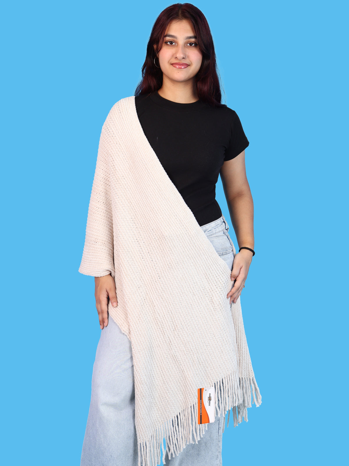 Pick Ur Needs Womens Winter shawl with Soft Plush Texture & Long Fringe Detailing Elegant Wrap for Ladies & Girls Cozy Seasonal Shoulder Cover for Casual, Ethnic & Western Outfits