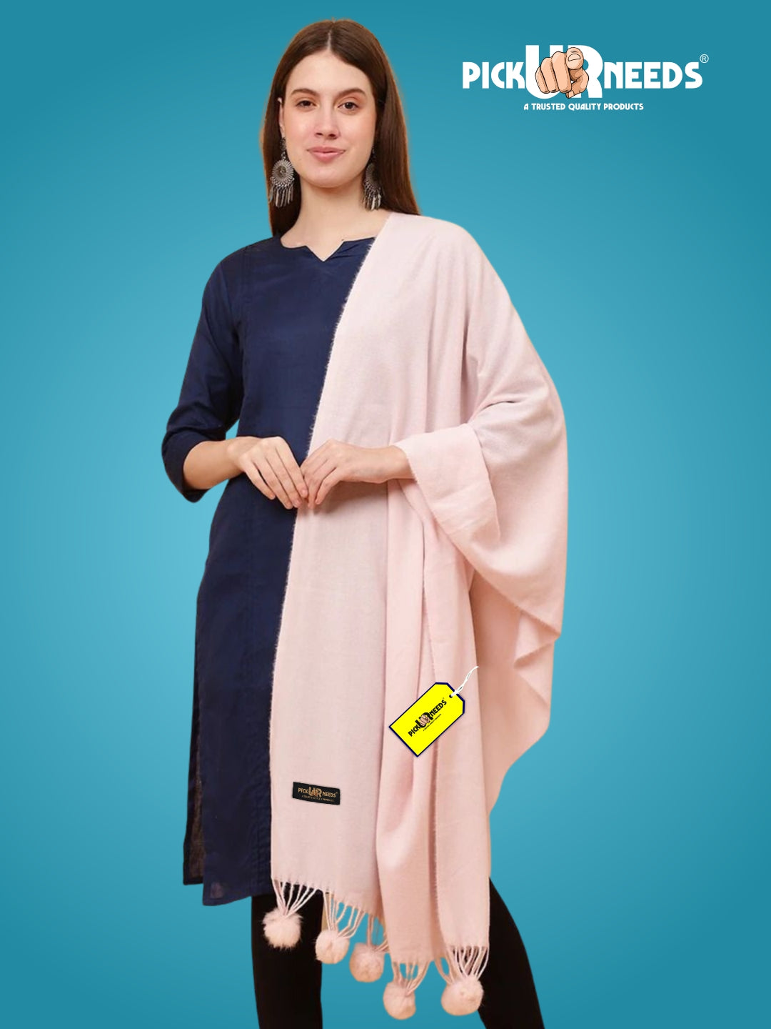 Pick Ur Needs Premium Women’s Wool Blend Scarf Soft Woolen Shawl Winter Stole with Tassels & Pom Poms