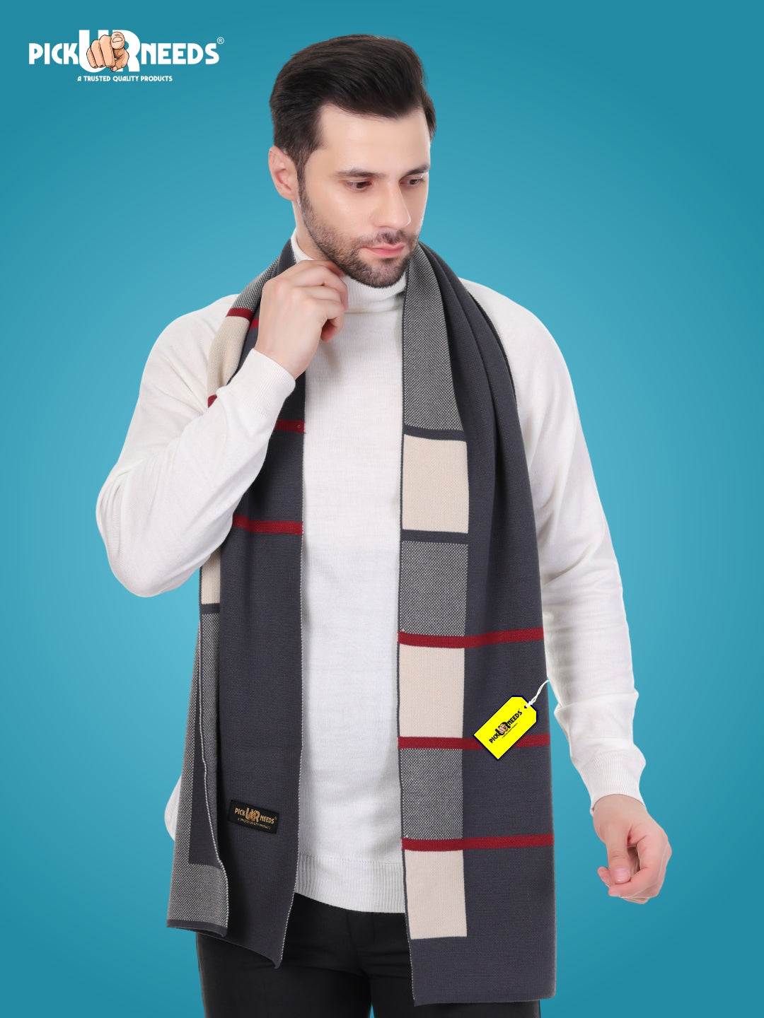Pick Ur Needs Men’s Premium Winter Wool Muffler – Soft & Warm Knitted Scarf for Casual, Office & Travel Stylish Stripe Design