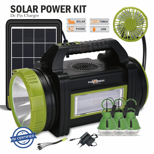 Pick Ur Needs Rechargeable 200W Portable Solar Inverter Kit Emergency Long Range Torch Light with Attach Fan, 3 Bulbs 6000mAh Battery