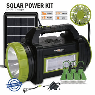 Pick Ur Needs Rechargeable 200W Portable Solar Inverter Kit Emergency Long Range Torch Light with Attach Fan, 3 Bulbs 6000mAh Battery