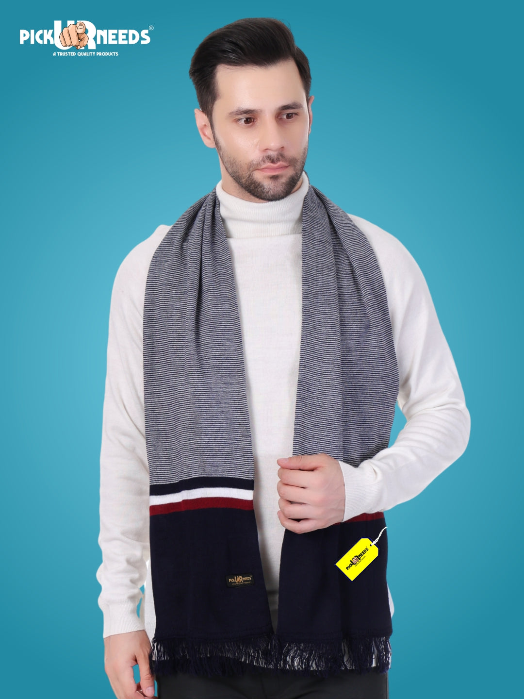 Pick Ur Needs Men's Stylish Striped Knitted Winter Scarf | Soft, Warm & Breathable Muffler for Casual & Formal Wear
