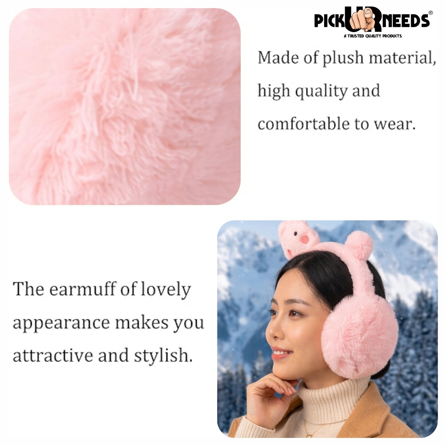 Pick Ur Needs Cute Bunny Ear Muffs for Women & Kids – Foldable Ultra-Soft Winter Earmuffs, Lightweight Plush Ear Warmers