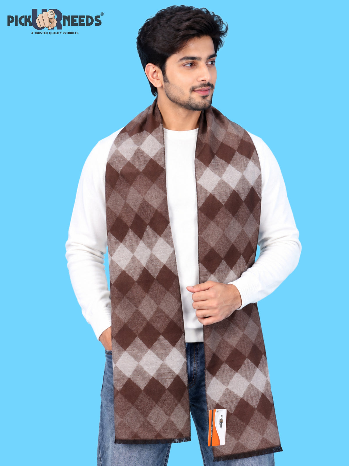 Pick Ur Needs Premium Winter Muffler for Men & Boys Soft & Warm Checkered Design Woolen Style Scarf Stylish Long Neck Wrap for Winter Wear