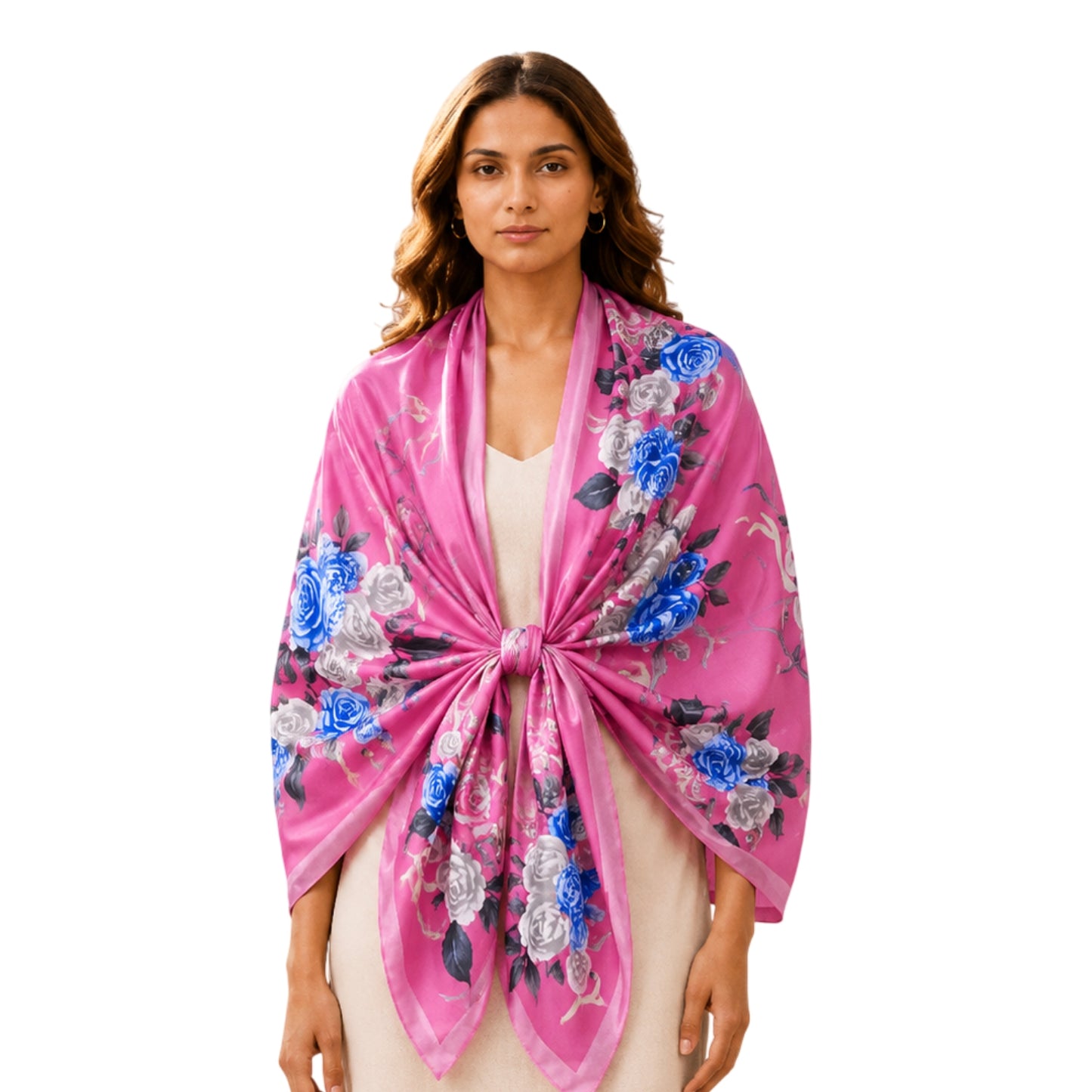 Pick Ur Needs Summer Silk Floral Printed Scarf for Womens & Girls Elegant Neck, Head & Shoulder Wrap Soft Lightweight Fashion Stole