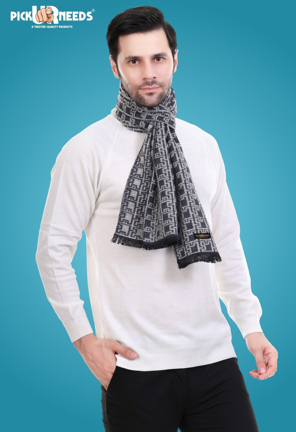 Pick Ur Needs Men's Muffler Check Desgin Premium Woolen Blend Fabric Stylish Look Muffler For Men
