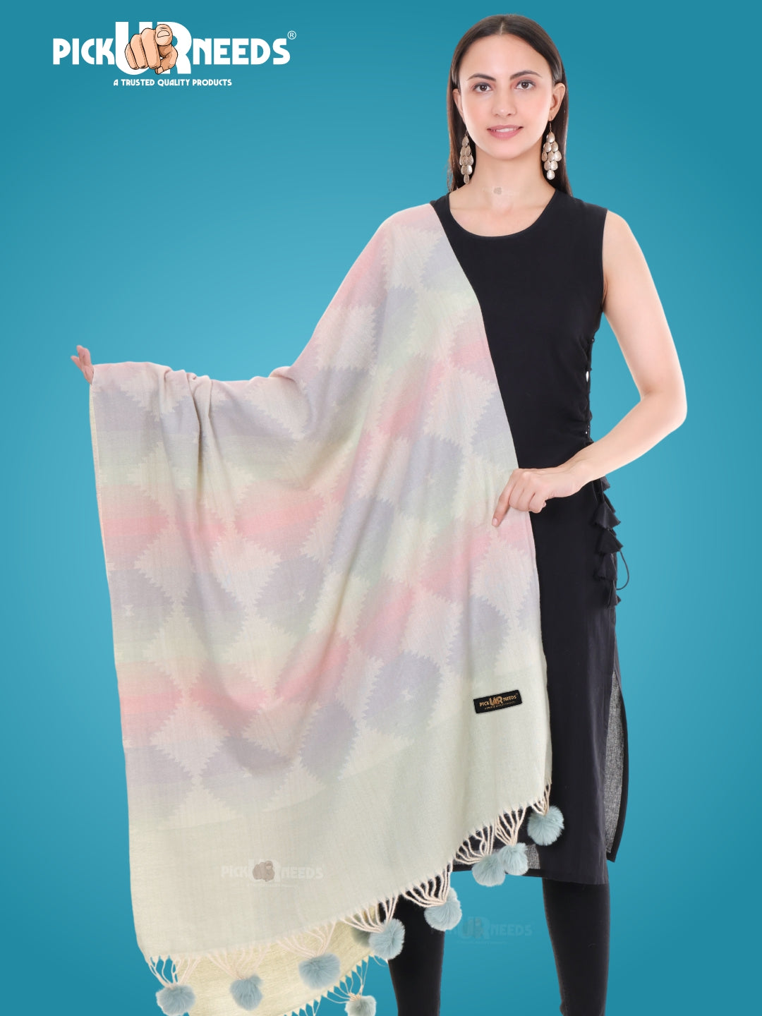 Pick Ur Needs Women’s Soft Woolen Shawl Premium Warm & Breathable Winter Stole  Elegant Striped Design with Tassels