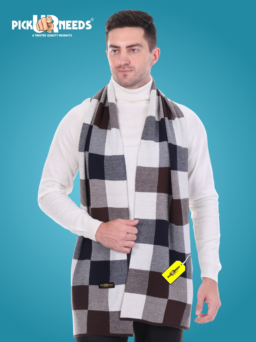 Pick Ur Needs Men’s Woolen Muffler Stylish Checked Soft & Warm Wool Blend Winter Scarf Hand Washable Neck Wrap