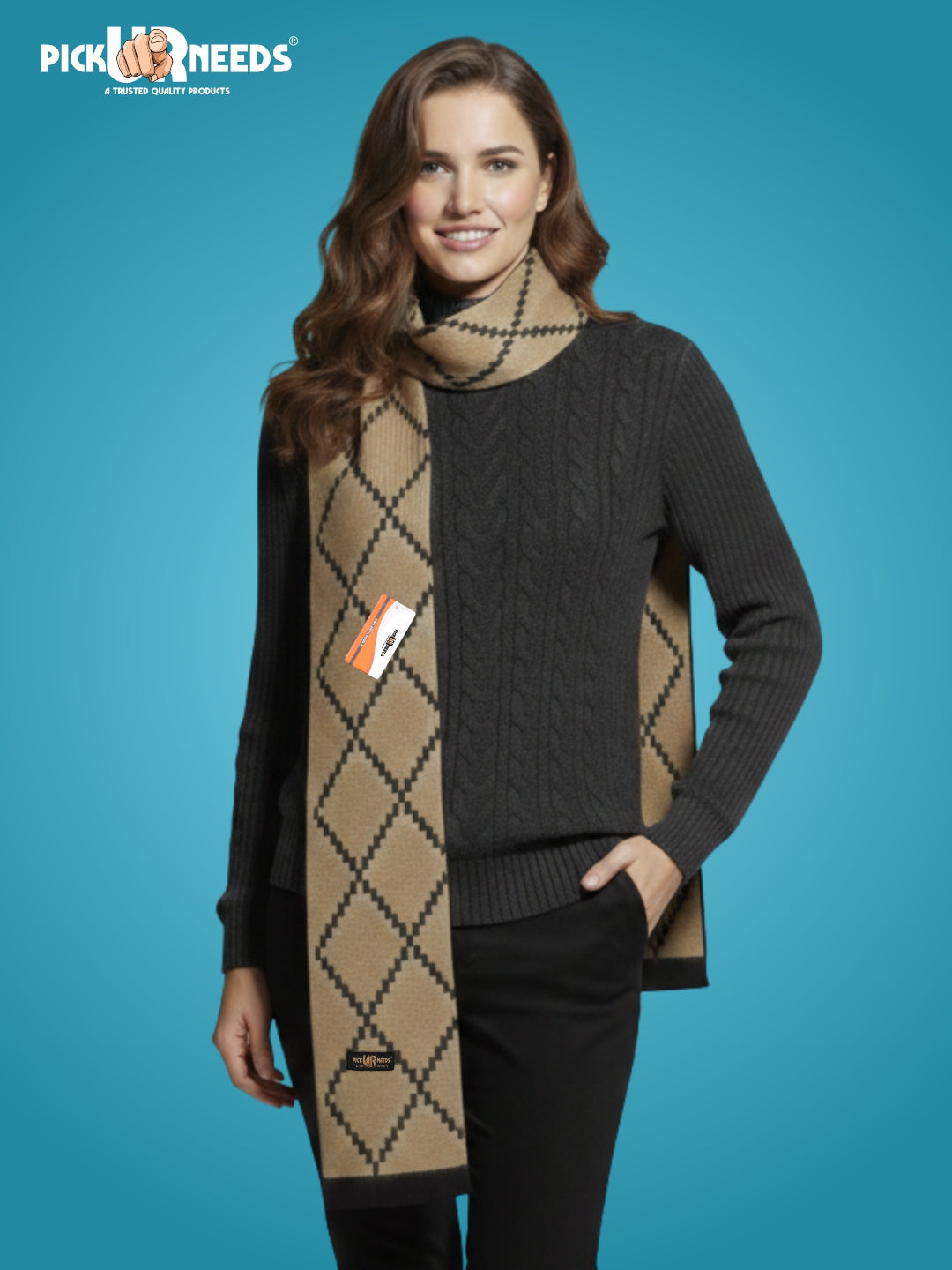 Pick Ur Needs Premium Winter Woolen Scarf for Women Designer Checkered Warm Muffler Soft, Stylish & Cozy Cold Weather Wrap