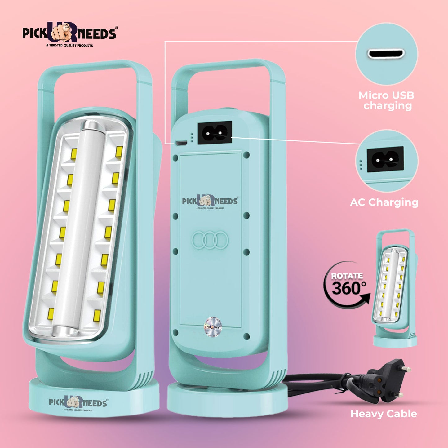 Pick Ur Needs Emergency Rechargeable 14SMD+Tube LED Floor Lantern Lamp Flashlight Torch