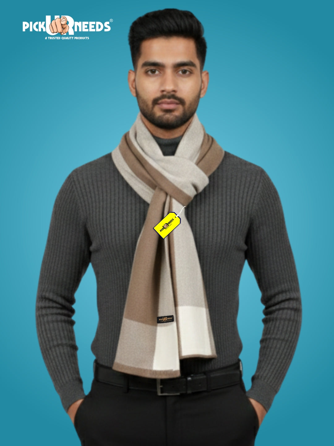 Pick Ur Needs Men’s Premium Winter Wool Muffler – Soft & Warm Knitted Scarf for Casual, Office & Travel Stylish Stripe Design