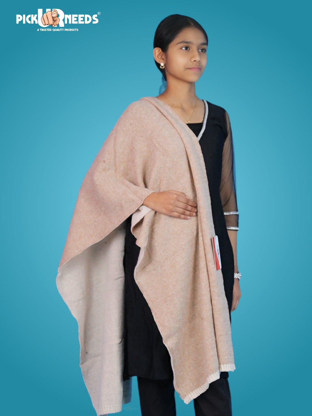 Pick Ur Needs Women's Knit Shawl Wrap with Border Soft, Warm & Lightweight Winter Stole Elegant Tan Bordered Scarf for Girls