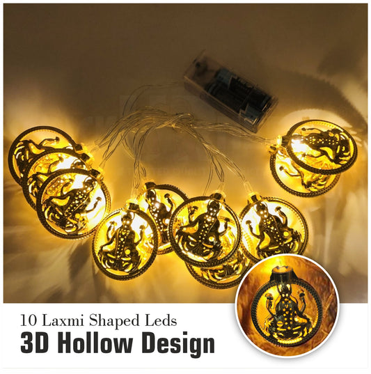 Pick Ur Needs Diwali String Lights Laxmi Ji Metal Hanging Lights, Warm White Round 3D Ceiling Lamp