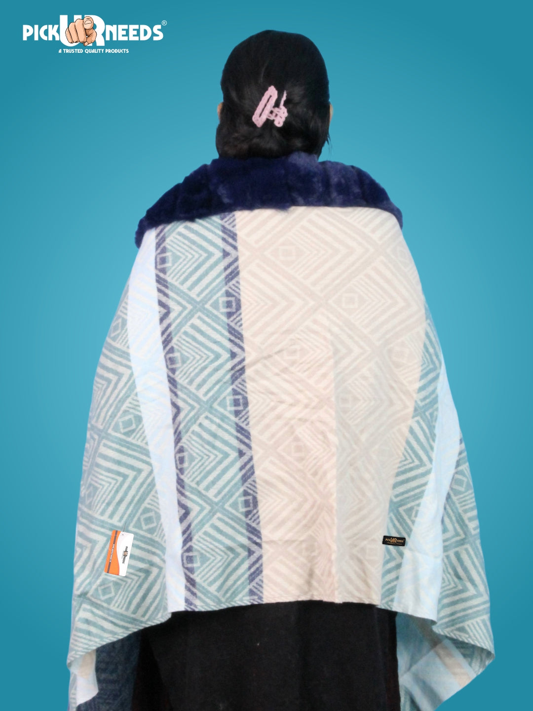 Pick Ur Needs Women's Winter Geometric Printed Faux Fur Border Shawl with Tassels  Soft Warm Wrap Stole for Casual, Party & Travel