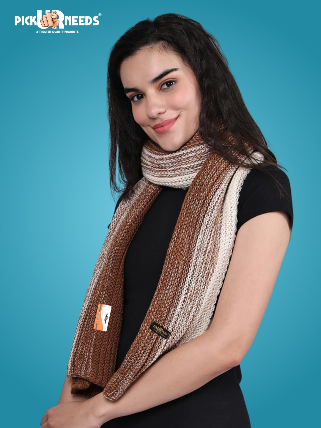 Pick Ur Needs Premium Knitted Winter Scarf for Women – Soft, Warm & Stylish Dual-Tone Muffler Stole