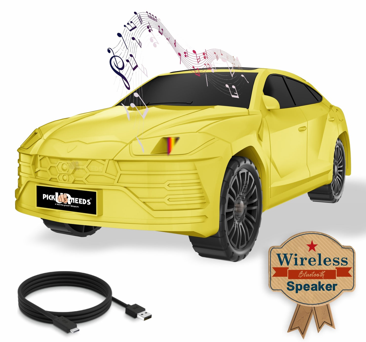 Pick Ur Needs Car-Shaped Bluetooth Speaker – 5W Wireless Audio, Bluetooth/USB/FM/SD Card, Type-C Fast Charging, Portable Stereo Sound