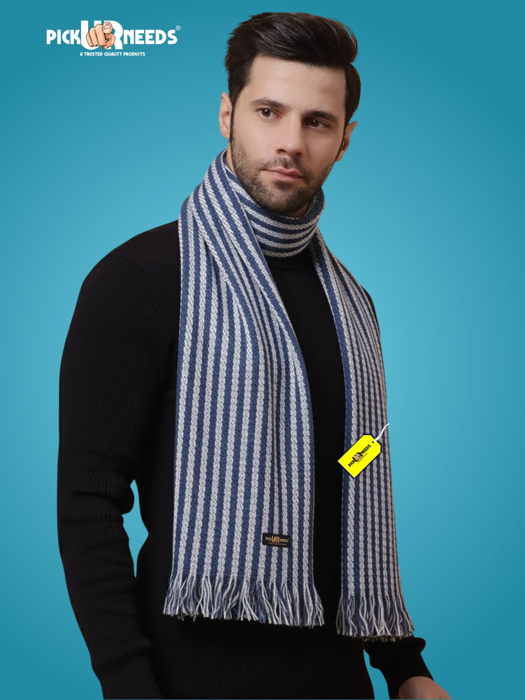Pick Ur Needs Premium Men's Warm And Stylish Woolen Muffler With Multicolour Stripes And Stylish Tussles Ends