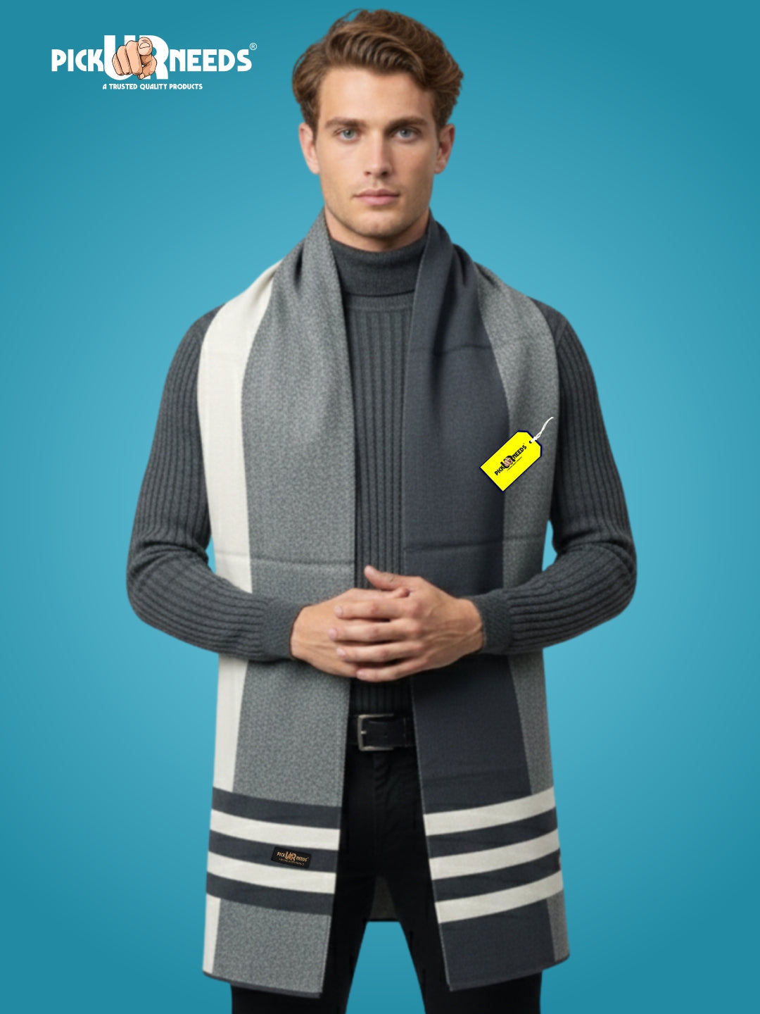 Pick Ur Needs Men’s Premium Winter Wool Muffler – Soft & Warm Knitted Scarf for Casual, Office & Travel Stylish Stripe Design