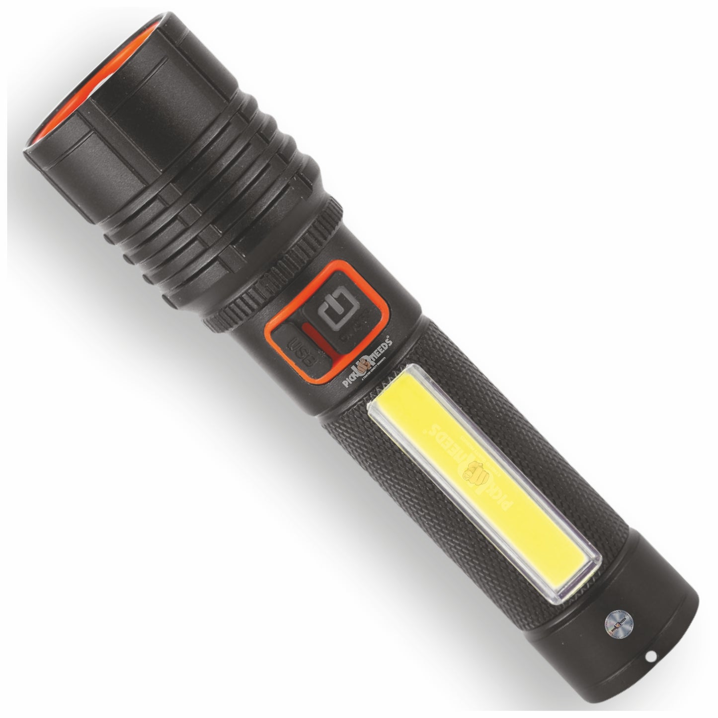 Pick Ur Needs Rechargeable 100W Aluminium Body Home Emergency Mini Search Torch Light Zoomable with 3 Mode + Side COB with 2 Mode 1200mAH Battery