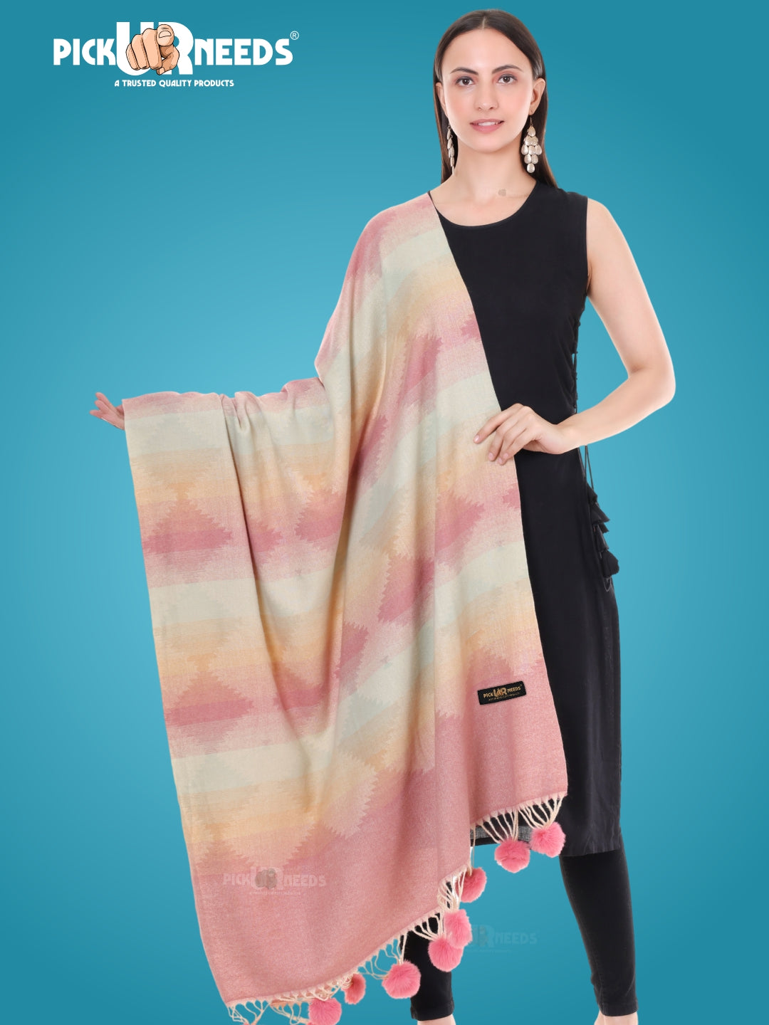 Pick Ur Needs Women’s Soft Woolen Shawl Premium Warm & Breathable Winter Stole  Elegant Striped Design with Tassels