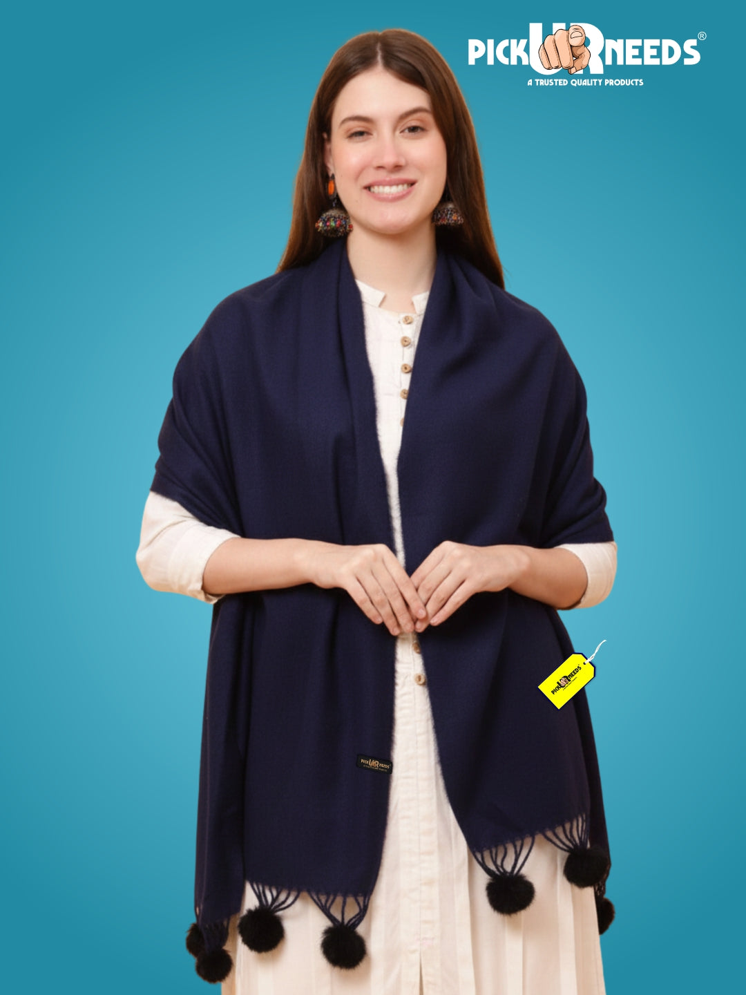 Pick Ur Needs Premium Women’s Wool Blend Scarf Soft Woolen Shawl Winter Stole with Tassels & Pom Poms