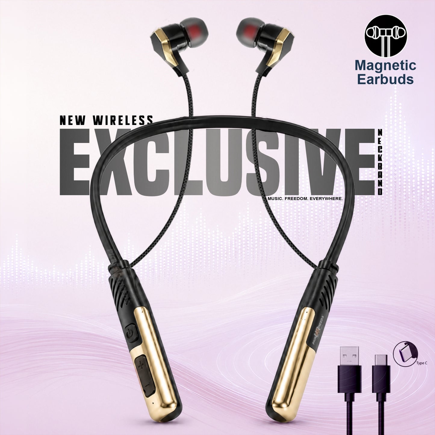 Wireless Bluetooth Neckband Earphones with Magnetic Earbuds , Hands-Free Calling