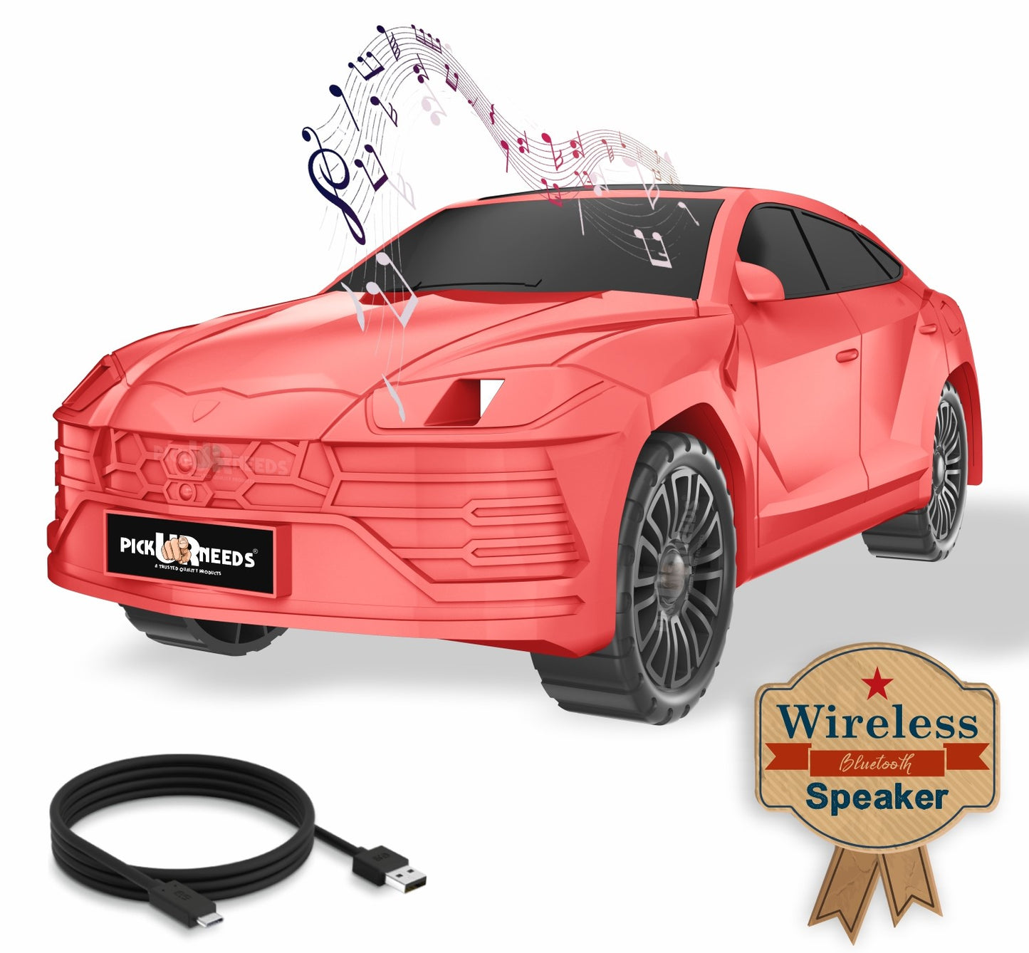 Pick Ur Needs Car-Shaped Bluetooth Speaker – 5W Wireless Audio, Bluetooth/USB/FM/SD Card, Type-C Fast Charging, Portable Stereo Sound