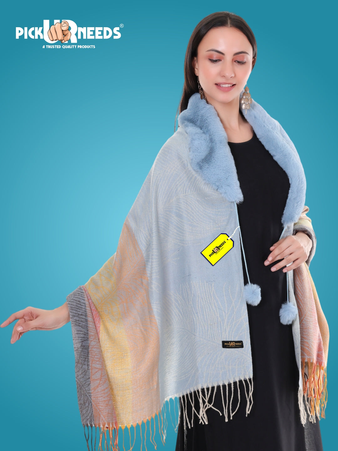 Pick Ur Needs Women’s Winter Shawl  Soft Woolen Stole with Faux Fur Collar  Elegant Poncho Shrug Wrap for Winter Warm Designer Scarf for Ladies