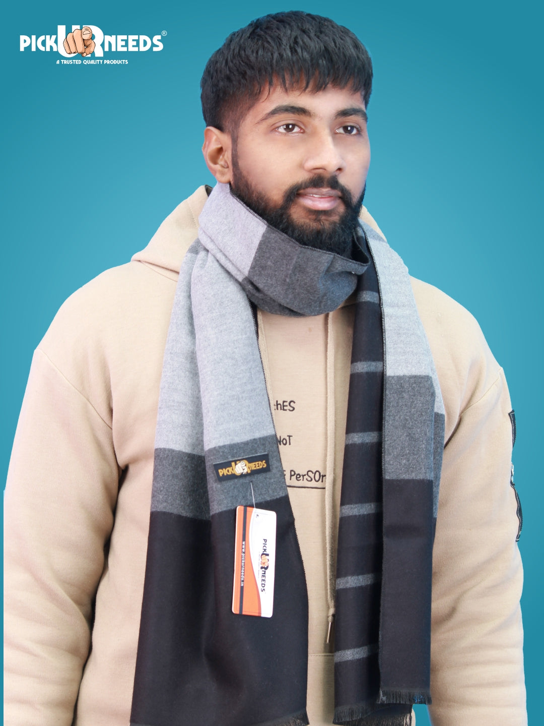 Pick Ur Needs Wool Blend Muffler for Men Soft Winter Scarf with Elegant Checks All-Day Comfort