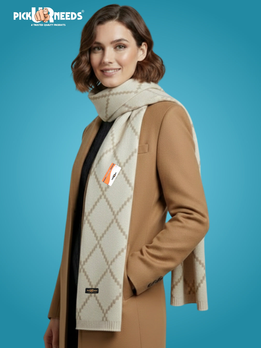 Pick Ur Needs Premium Winter Woolen Scarf for Women Designer Checkered Warm Muffler Soft, Stylish & Cozy Cold Weather Wrap