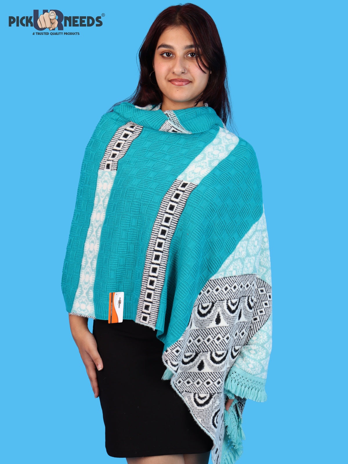 Pick Ur Needs Winter Girls & Womens Woolen Shawl, Soft Warm Printed Wrap with Elegant Pattern & Fringe Border