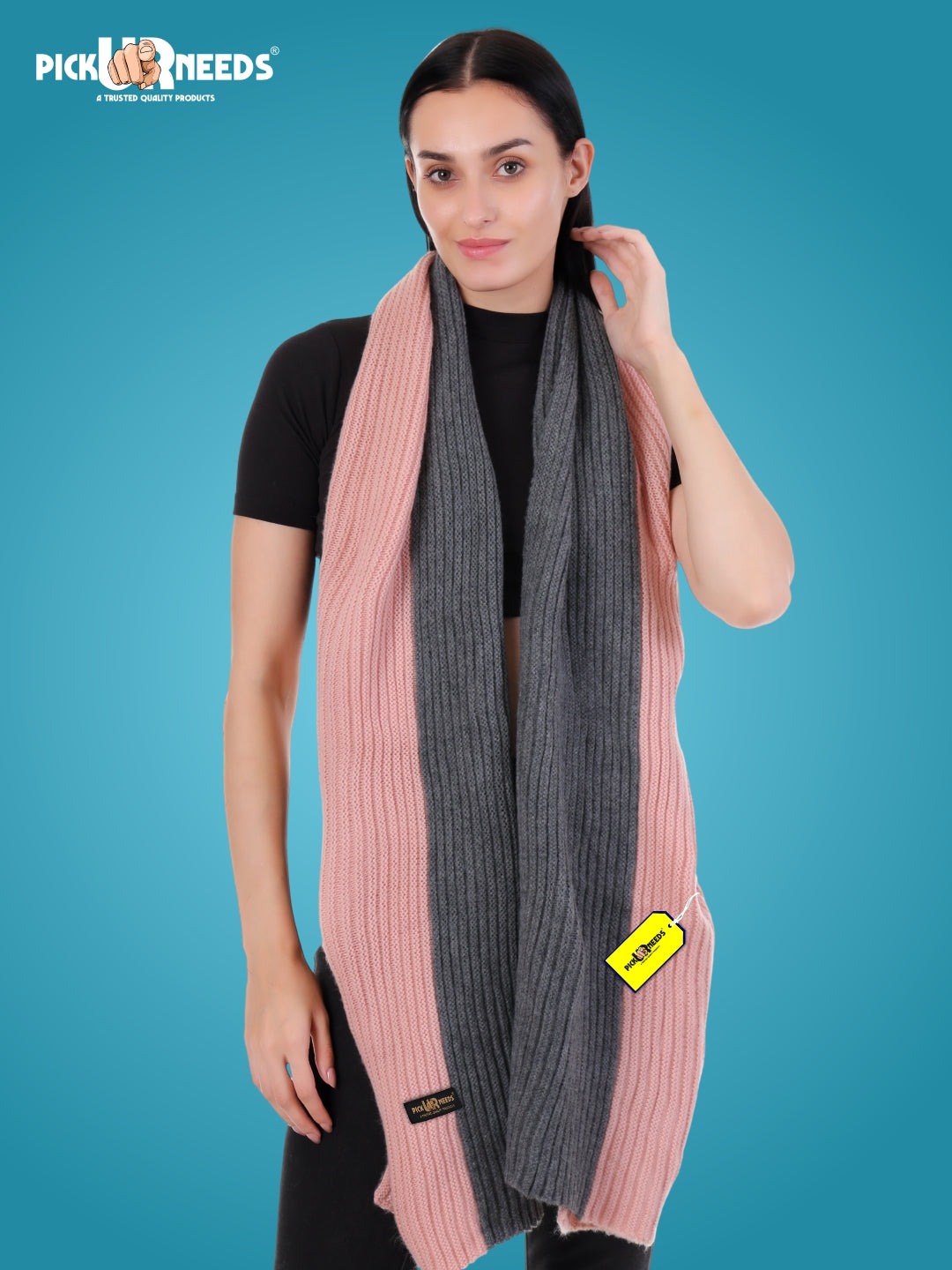Pick Ur Needs Women’s Winter Wool Muffler Scarf – Premium Soft Knitted Dual-Tone Warm Shawl Wrap for Winter Travel, Casual